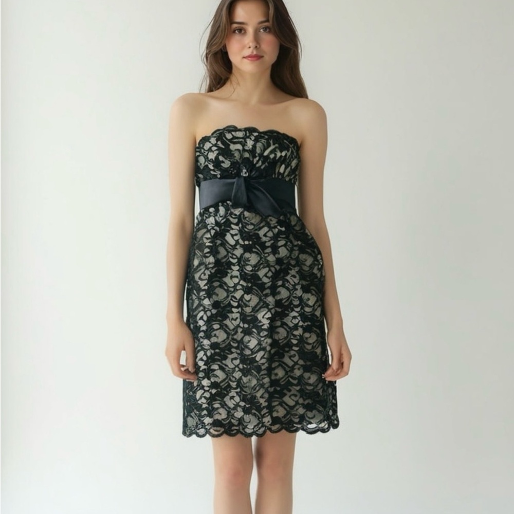 White House|Black Market Elegant Black Lace Strapless Dress Size 4